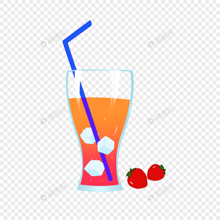 夏日冰饮汽水草莓元素图片