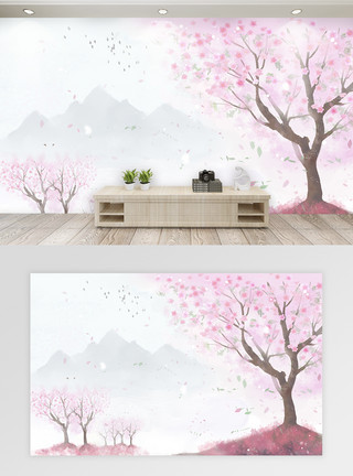 浪漫客厅唯美中国风中式电视背景墙模板