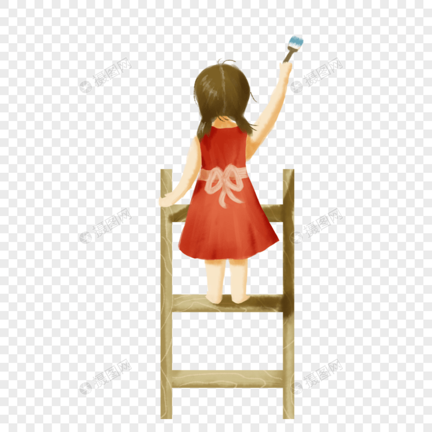 爬梯子画画的女孩图片
