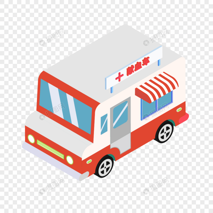 2.5D白色献血车立体插画图片
