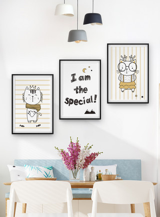 动物壁画可爱儿童房动物三联框装饰画模板
