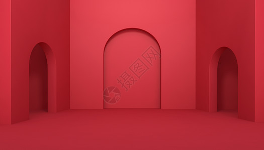 红色拱门C4D简约红色背景设计图片