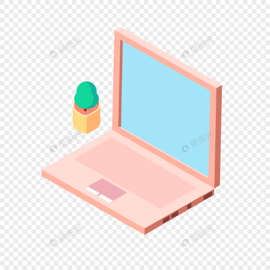笔记本电脑2.5D立体插画图片