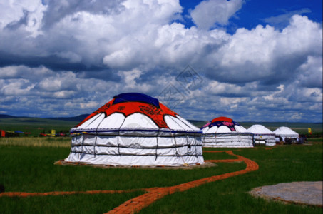 风情内蒙古蓝天下的蒙古包gif高清图片