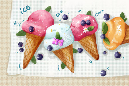 蓝莓甜品冰淇淋插画