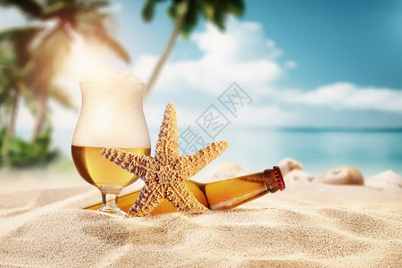 冰爽啤酒夏季海边度假设计图片