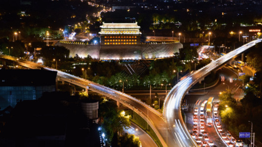 互通式立交桥北京德胜门箭楼之夜景延时摄影GIF高清图片