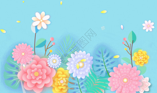 春植物剪纸风格花卉背景gif动图高清图片