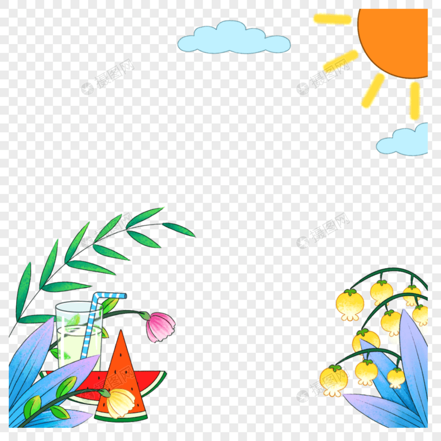 夏日西瓜树叶边框图片