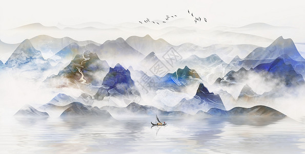 背景墙素材库中国风山水画插画