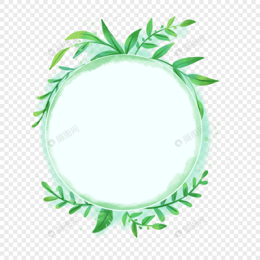清新夏天水彩圆形植物边框图片