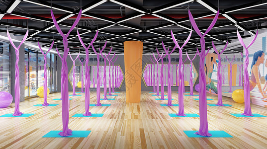 瑜伽拉力带健身房场景设计图片