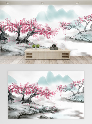 中国背景墙中国水墨风景背景墙模板