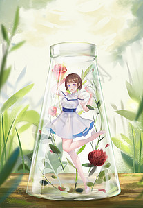 袖珍瓶中世界-玫瑰少女的愉悦插画