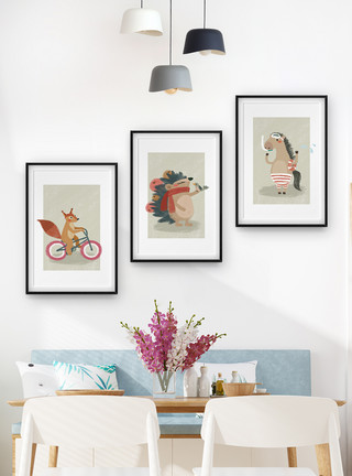 红果刺猬动物小清新装饰画模板