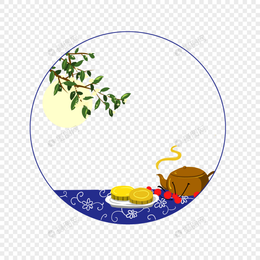 中秋节茶点月饼和桂花树图片
