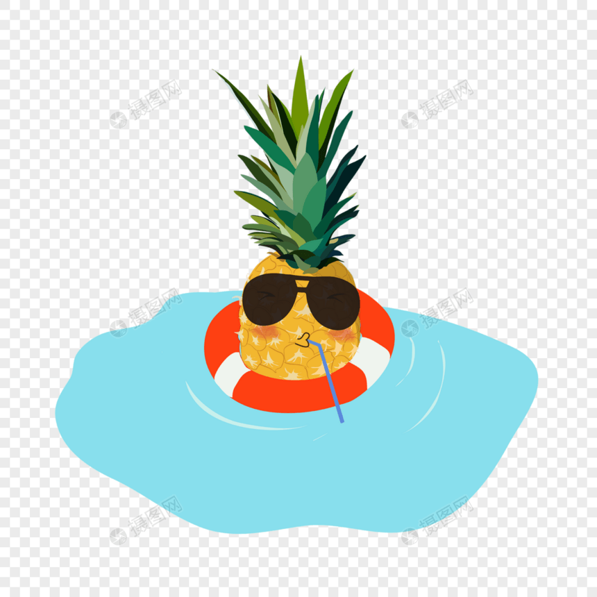 手绘夏天度假菠萝泳池图片