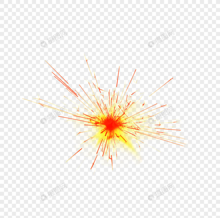 红色放射火花效果元素图片