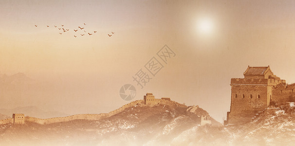 旧城堡垒河塔中国风背景设计图片