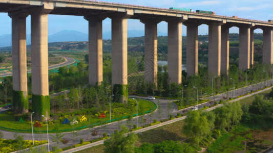 地基基础工程航拍高架桥GIF高清图片