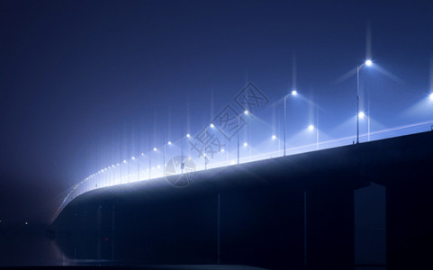 结构工程钱塘江大桥夜晚迷雾下的路灯gif动图高清图片
