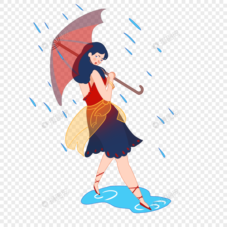 夏日挡雨女孩图片