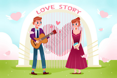 爱和婚礼素材恋爱故事插画