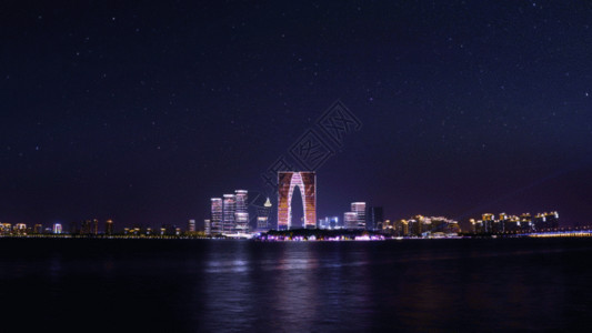 苏州著名景点延时东方之门灯光秀GIF高清图片