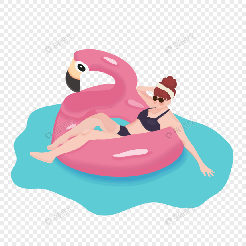 卡通夏天躺在游泳圈里的女孩图片