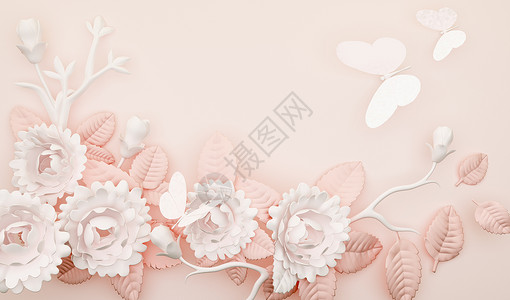 粉红玫瑰3d清新花语浮雕背景设计图片
