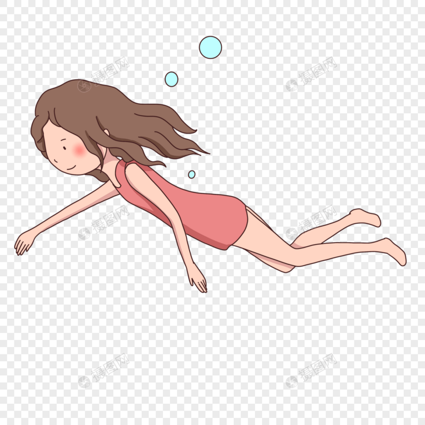卡通女孩游泳图片