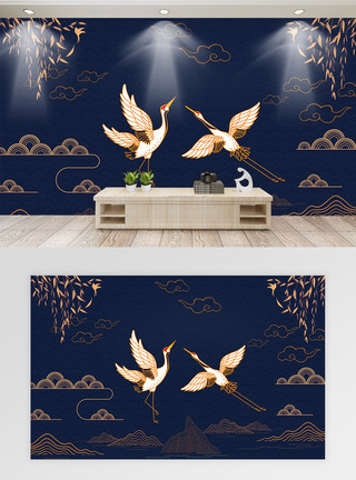 中国风仙鹤背景墙模板