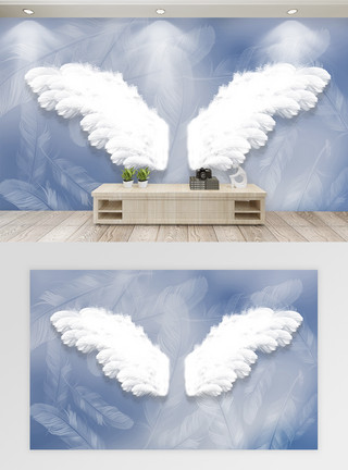 沙发客厅背景大气白色羽毛翅膀背景墙模板