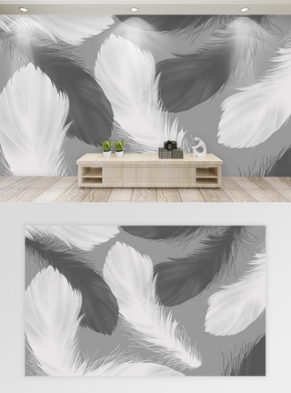 美式沙发背景现代简约羽毛背景墙模板