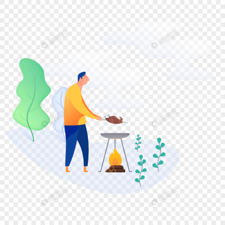 男人烧烤图标免抠矢量插画素材图片
