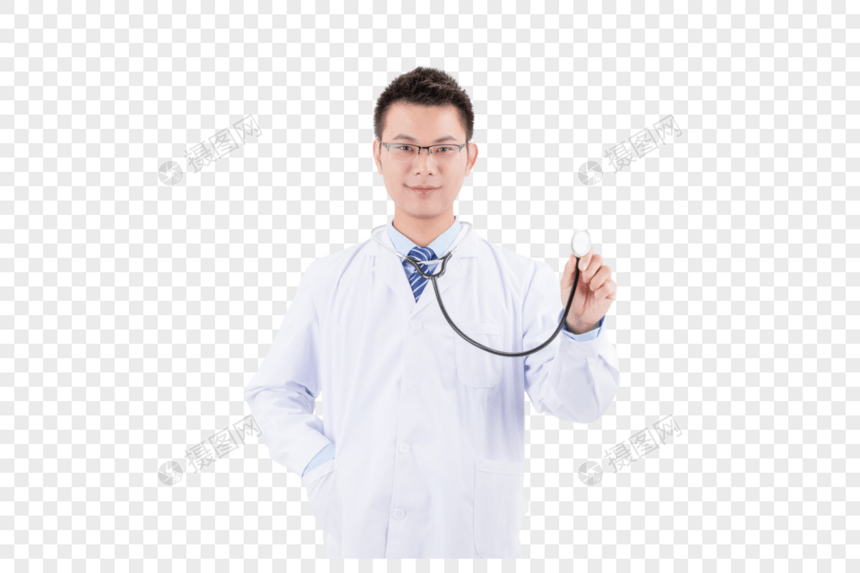 拿着听诊器看病的医生图片