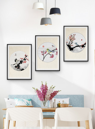 花卉家居中国风小鸟装饰画模板