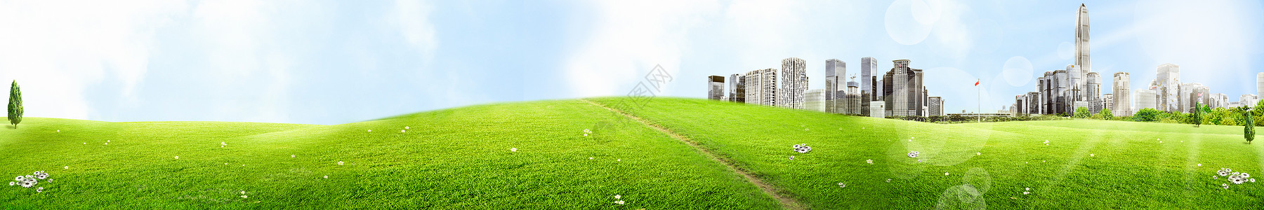 草地高楼城市环保设计图片