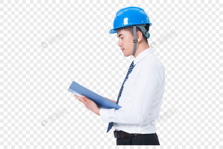 手拿文件夹戴安全帽的工程师图片