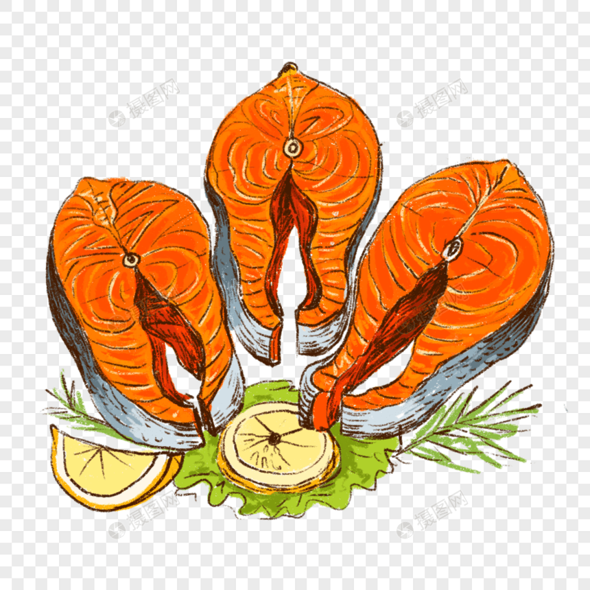 三文鱼刺身海鲜美食手绘插画图片