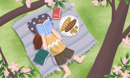 坐着读书的女孩夏日午后树荫下小歇Gif高清图片