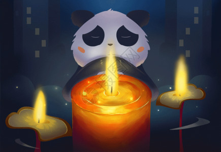 抗震纪念碑熊猫默哀祈祷插画GIF高清图片