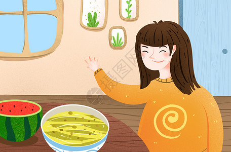 夏天喝绿豆汤吃西瓜高清图片
