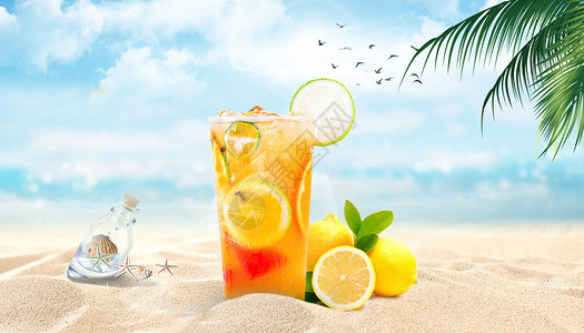 冰镇饮料组合夏日背景设计图片