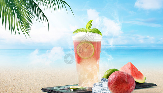 西瓜冰镇饮料夏日清凉背景设计图片