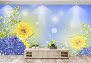 手绘向日葵花卉植物手绘背景墙模板