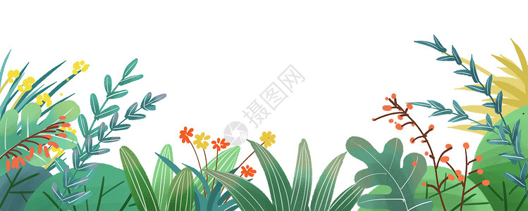 植物绿化创意小清新手绘风绿叶背景插画插画