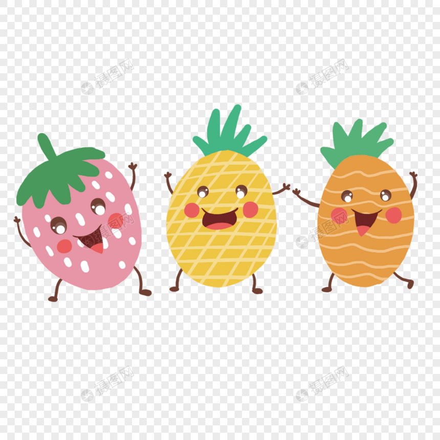 手绘夏天水果欢乐的菠萝草莓君图片