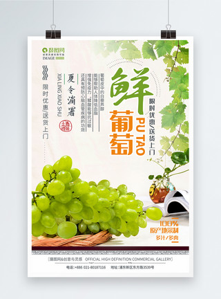 葡萄创意葡萄新鲜上市夏季水果促销海报模板