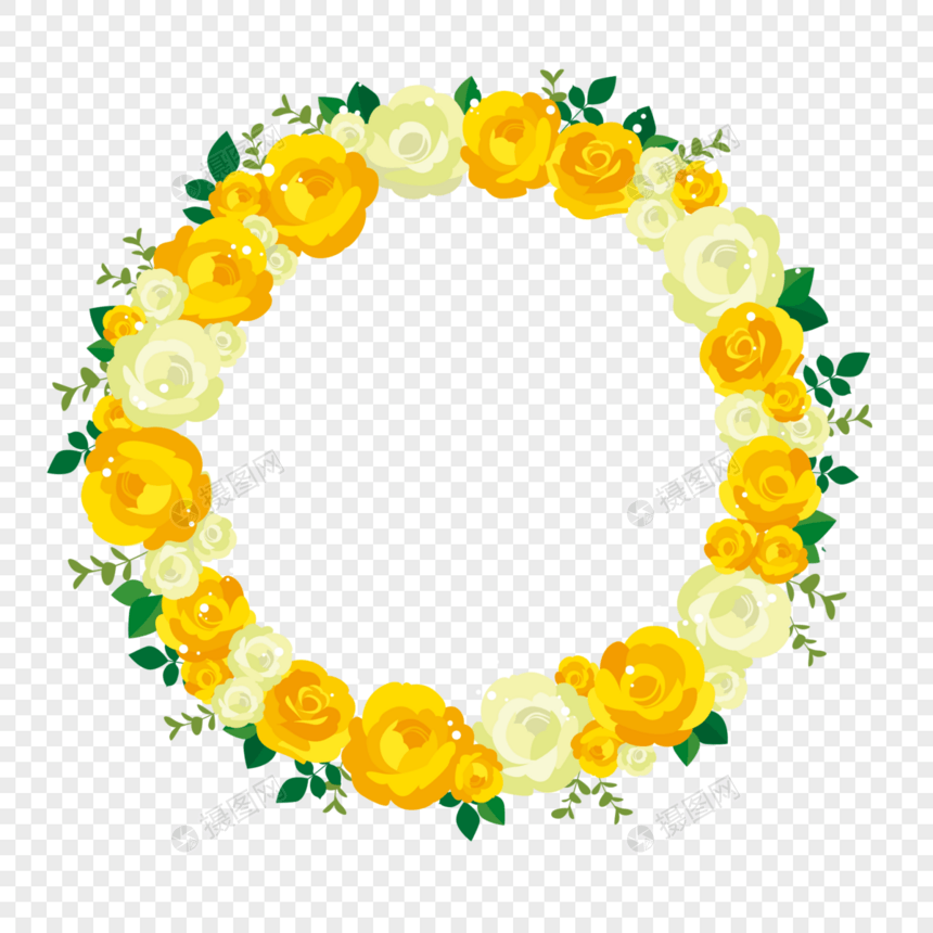 黄色鲜花花环边框图片